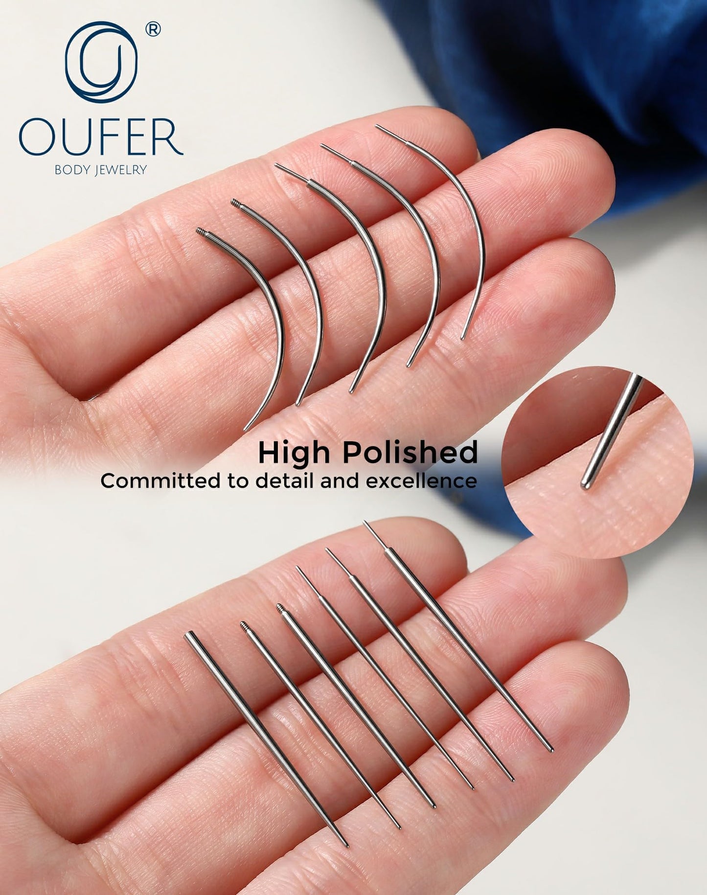 OUFER Piercing Ball Grabber, 16G/18G/20G Flat Back Earrings Piercing Guide needle Tool, Surgical Steel Internally Threaded Push Pin External Thread Assistant Body Piercing Kit for Ear Nose Lip Tool
