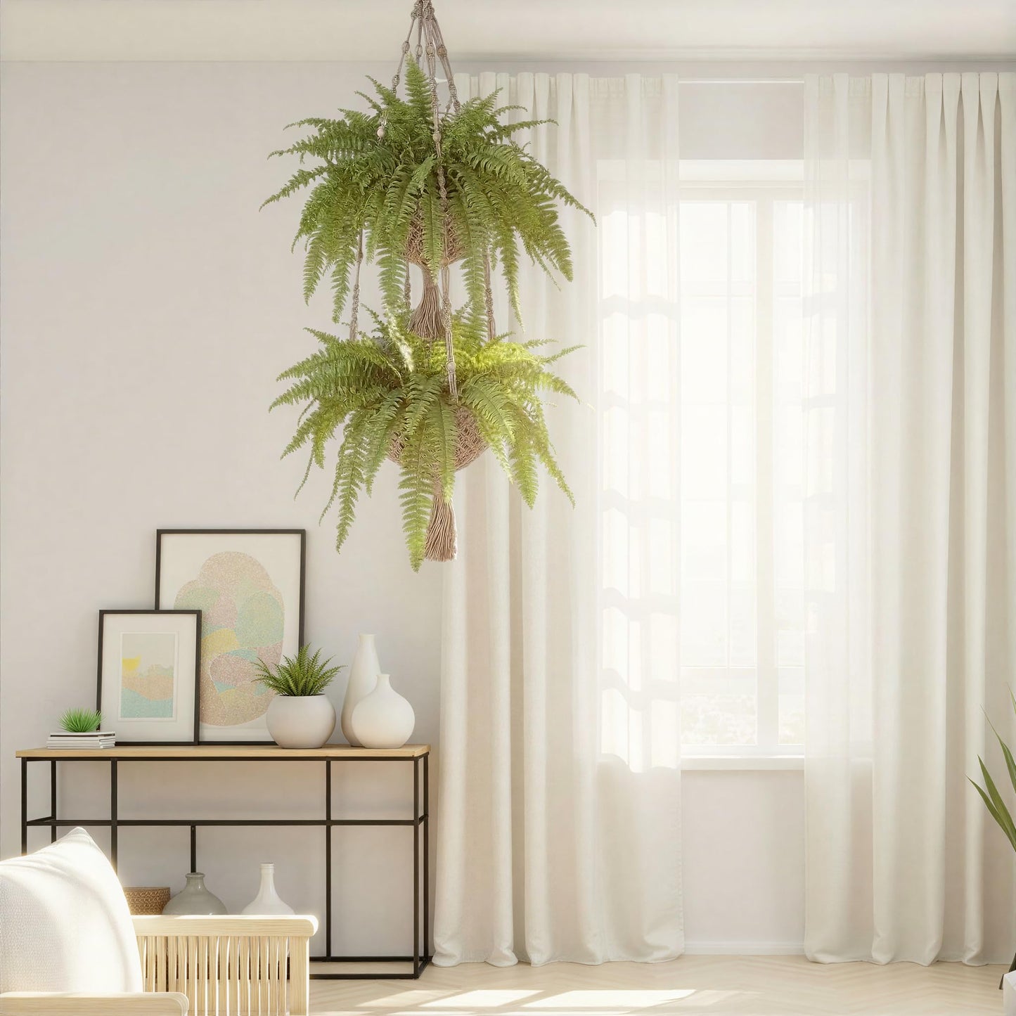 Creative Co-Op Hand-Woven Jute Macrame 2-Tier Plant Hanger, Natural