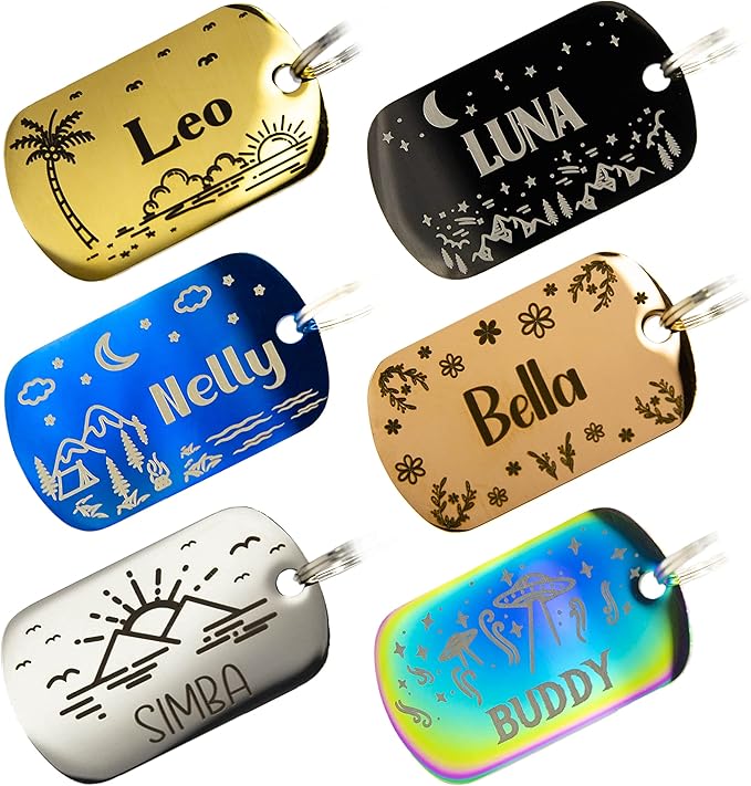 Personalized Dog Tag with 5 Lines of Custom Deep Engraved Durable Stainless Steel Pet ID Name Tag Designer Small Size Bone