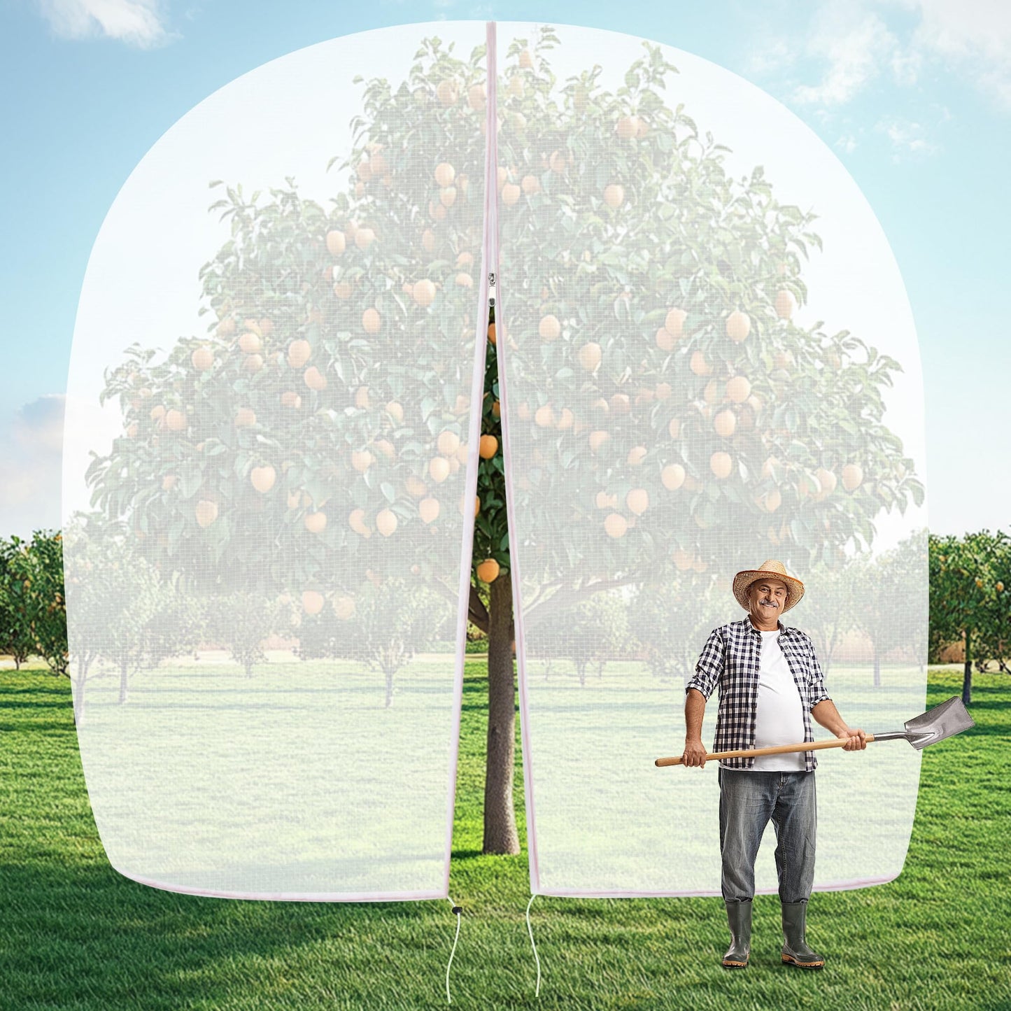 12.6 * 12FT Large Fruit Tree Netting, Tree Nets for Fruit Trees with Zipper and Drawstring, Insect Netting Barrier for Garden Blueberry Bushes Cherry Peach Apple Protection from Squirrels Birds Pests