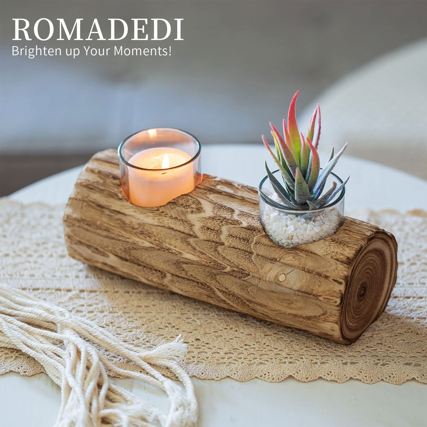 Romadedi Wood Tealight Candle Holder: Boho Decorative Votive Candle Holders for Rustic Wedding Decor, Tea Lights Country Theme Driftwood Table Centerpiece, Coastal Farmhouse Home Decorations