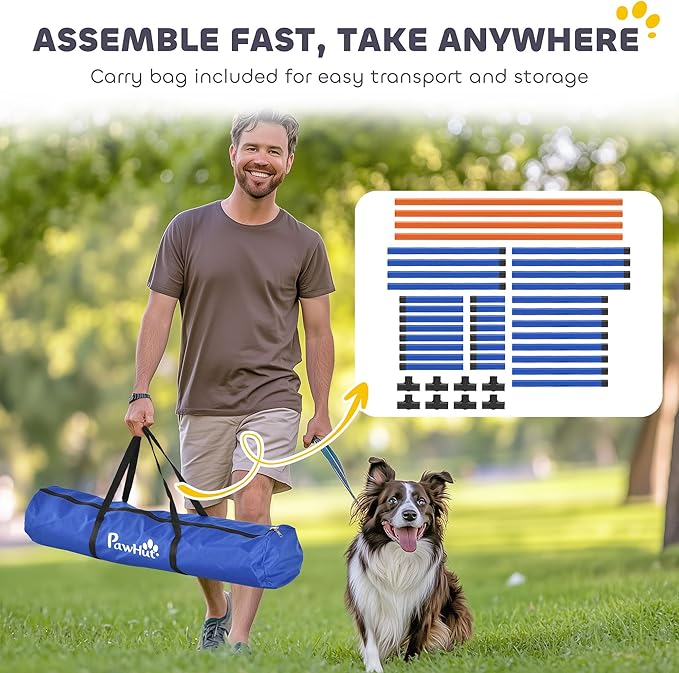 PawHut Dog Agility Training Equipment, Adjustable Height, 4 Pieces, Orange