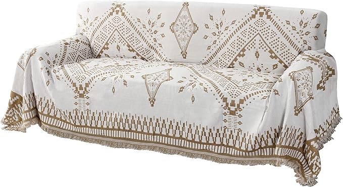 H.VERSAILTEX Reversible Sofa Cover Couch Cover for Dog Sofa Slipcover for Most Shape Sofa Furniture Protector with Tassels Sectional Couch Cover (XX-Large: 91" x 134", Sand/White)