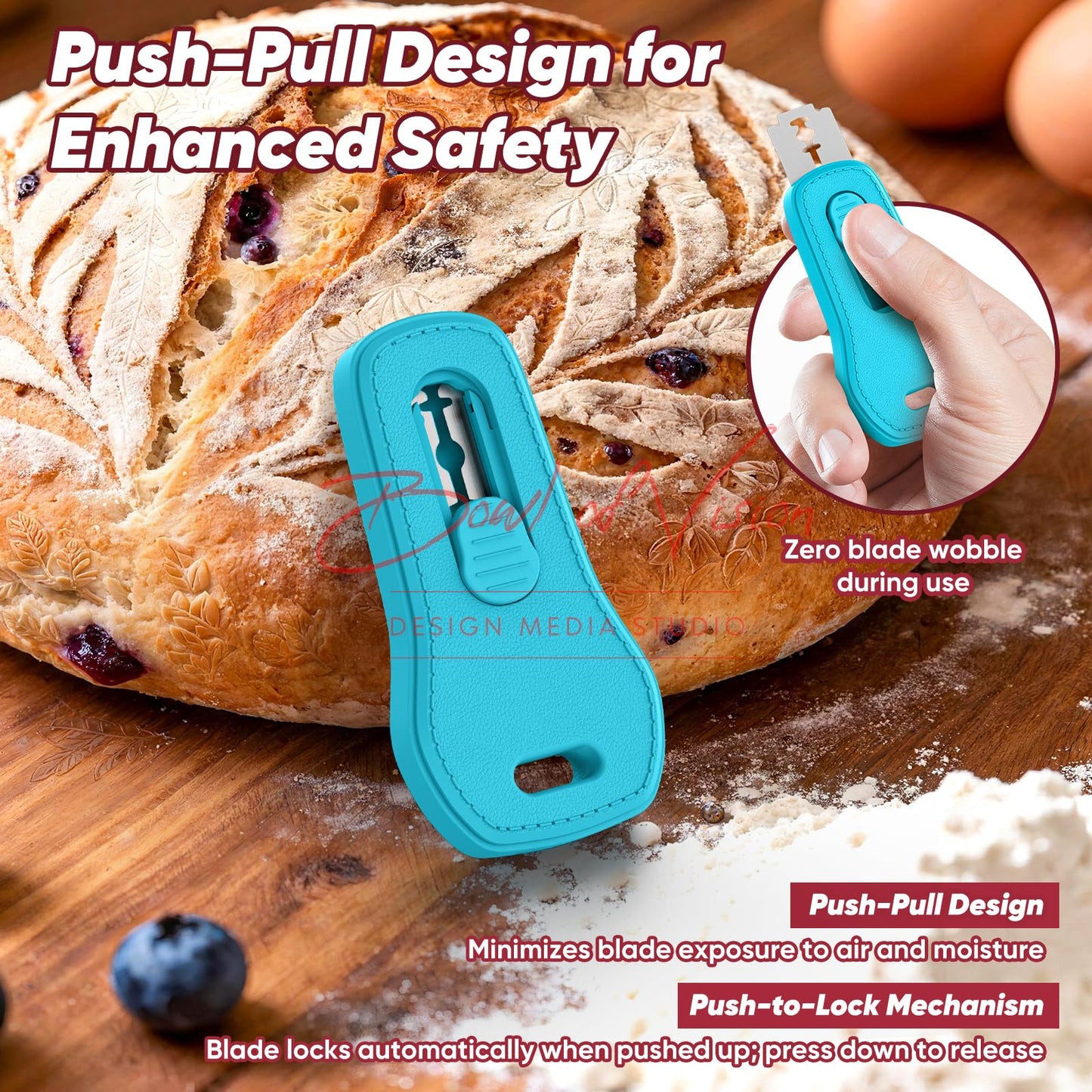 24SHEN Bread Lame, Sourdough Scoring Tool with Extractable & Magnetic, Sour Dough Tools Sourdough Cutter for Homemade Bread Making, Scoring Knife Include 5 Razor Blades-Blue & Red