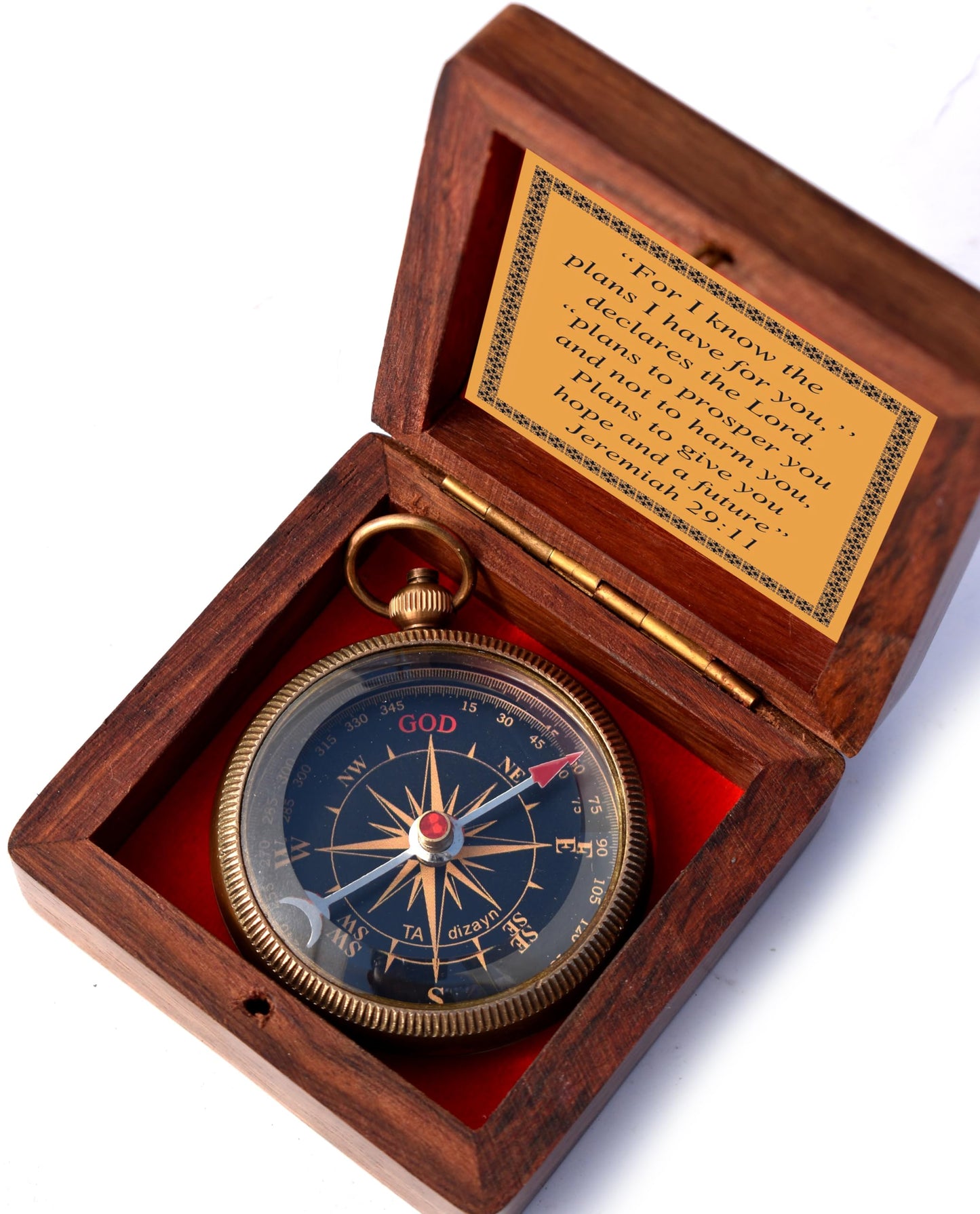 I Know The Plans I Have for You Engraved Compass with Wooden Box, Jeremiah 29 11 - Christian & Catholic Gifts for Men, Women & Graduation
