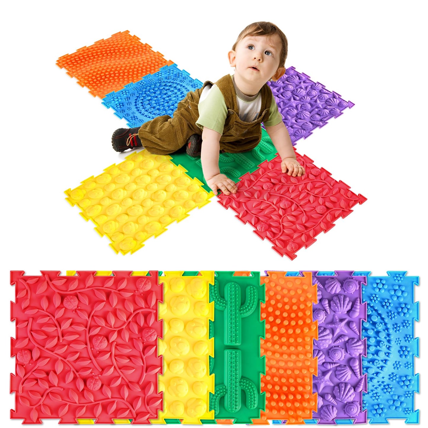 Edusense Sensory Mat for Autism Children - Textured Puzzle Play Mat for Kids, Non-Toxic Massage Game Floor Tiles | Safe Sensory Room Must Have (Classical)