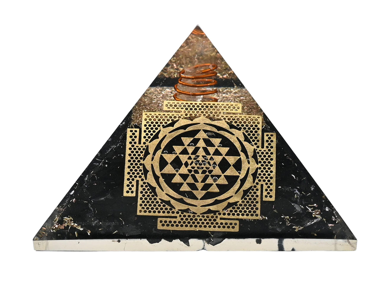 Amazing Gemstone Large Black Tourmaline Orgone Pyramid Crystal, Sri Yantra Big Orgonite Pyramid - Positive Energy Healing