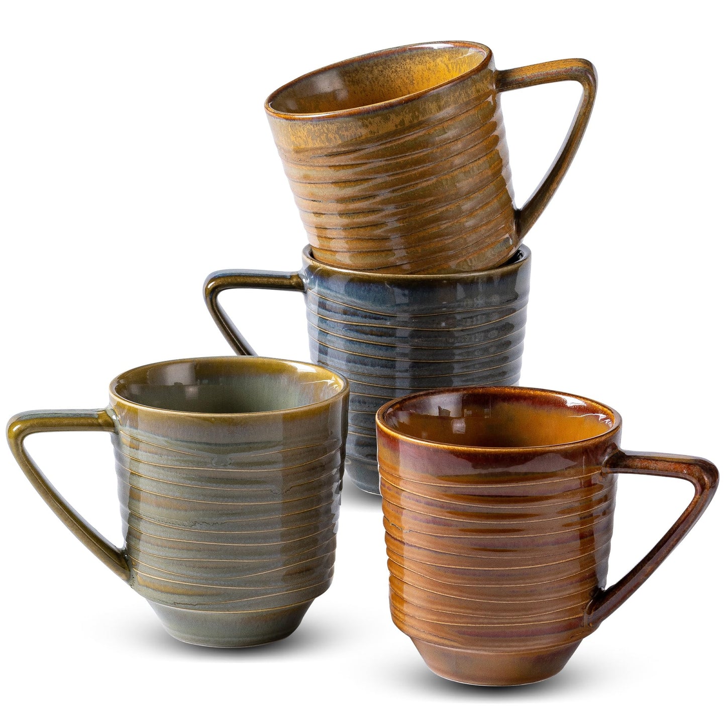 Noevany Ceramic Mugs Set of 4, Mug for Coffee Milk Latte Cappuccino Tea, Office Home Dishwasher Microwave Freezer Safe Stoneware Mixed Cup Mug 13 oz Coil A