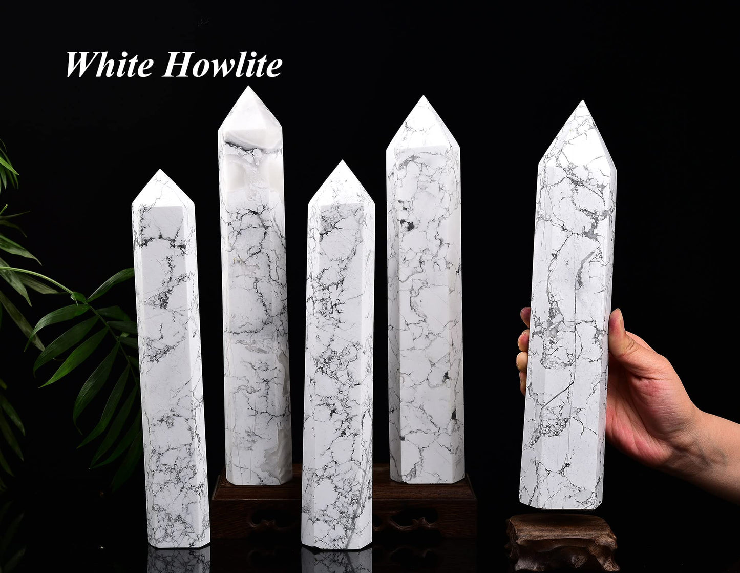 AMOYSTONE Large Healing Crystal Obelisk Tower White Howlite Point Wand Crystal Decor Reiki Gifts for Bignners 2.2-2.6 LBS
