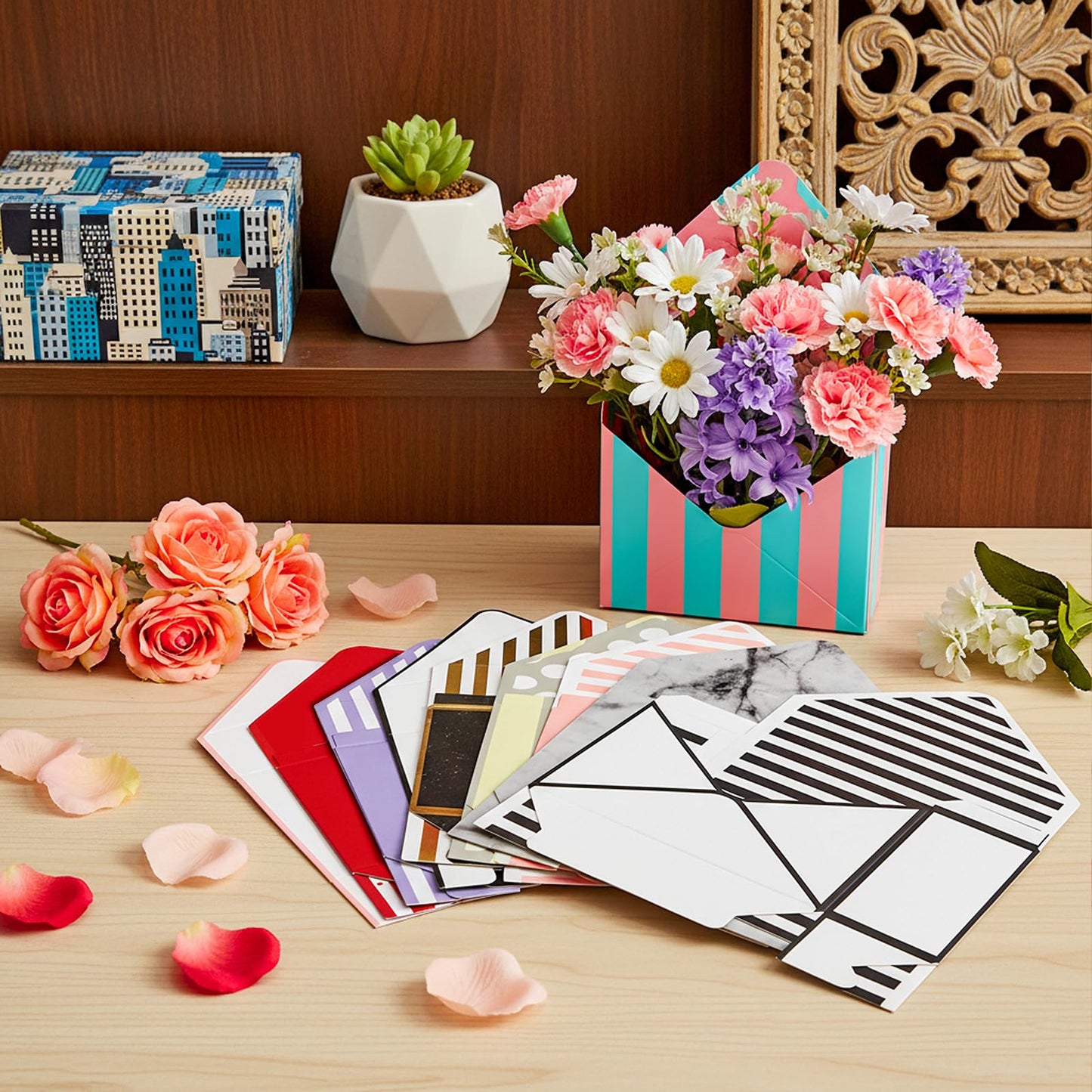 Elsjoy Set of 10 Florist Bouquet Envelope Boxes, 10 Styles Flower Bouquet Packaging Gift Paper Boxes for Wedding, Valentine's Day, Mother's Day