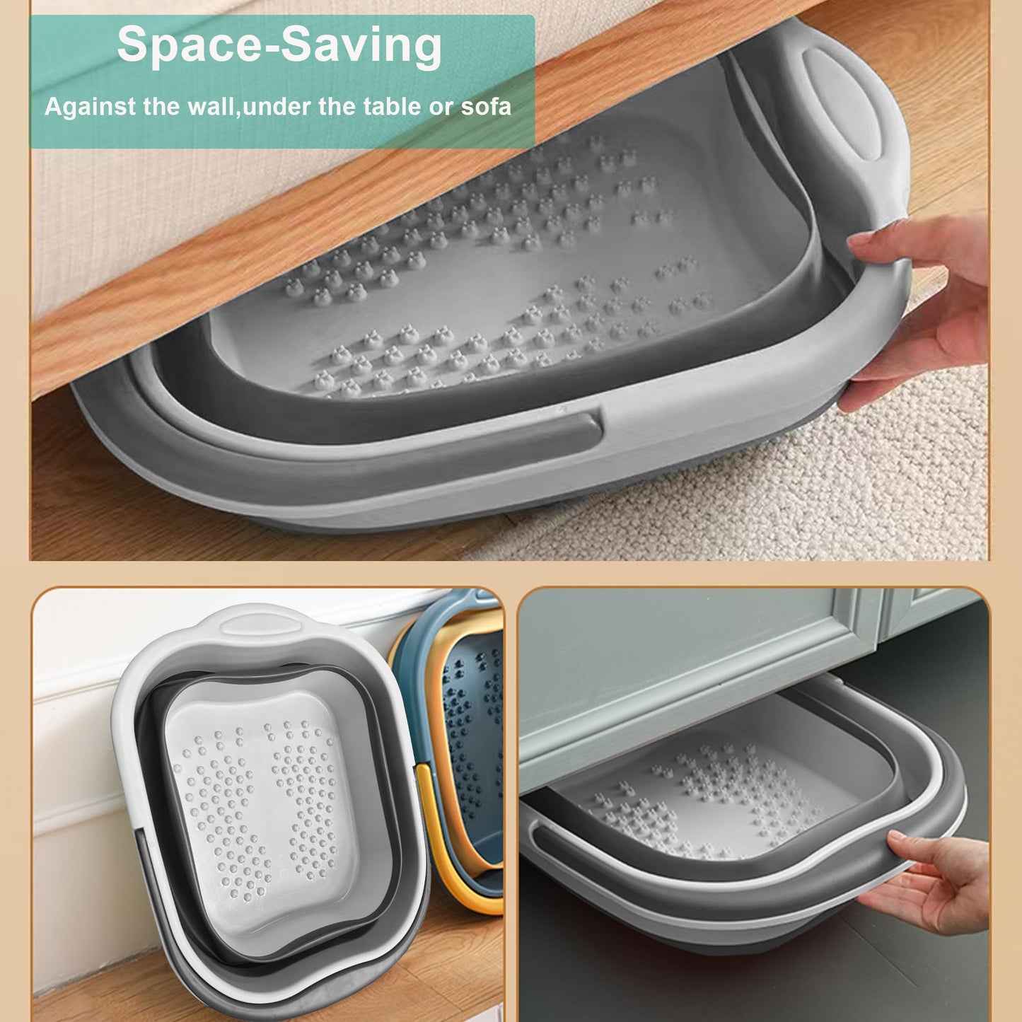 Leemeimei Collapsible Foot Soak Tub 15L(4 GL) with Handle, Bath Massager for Dry Cracked Feet, Plastic Grey Foot Bucket