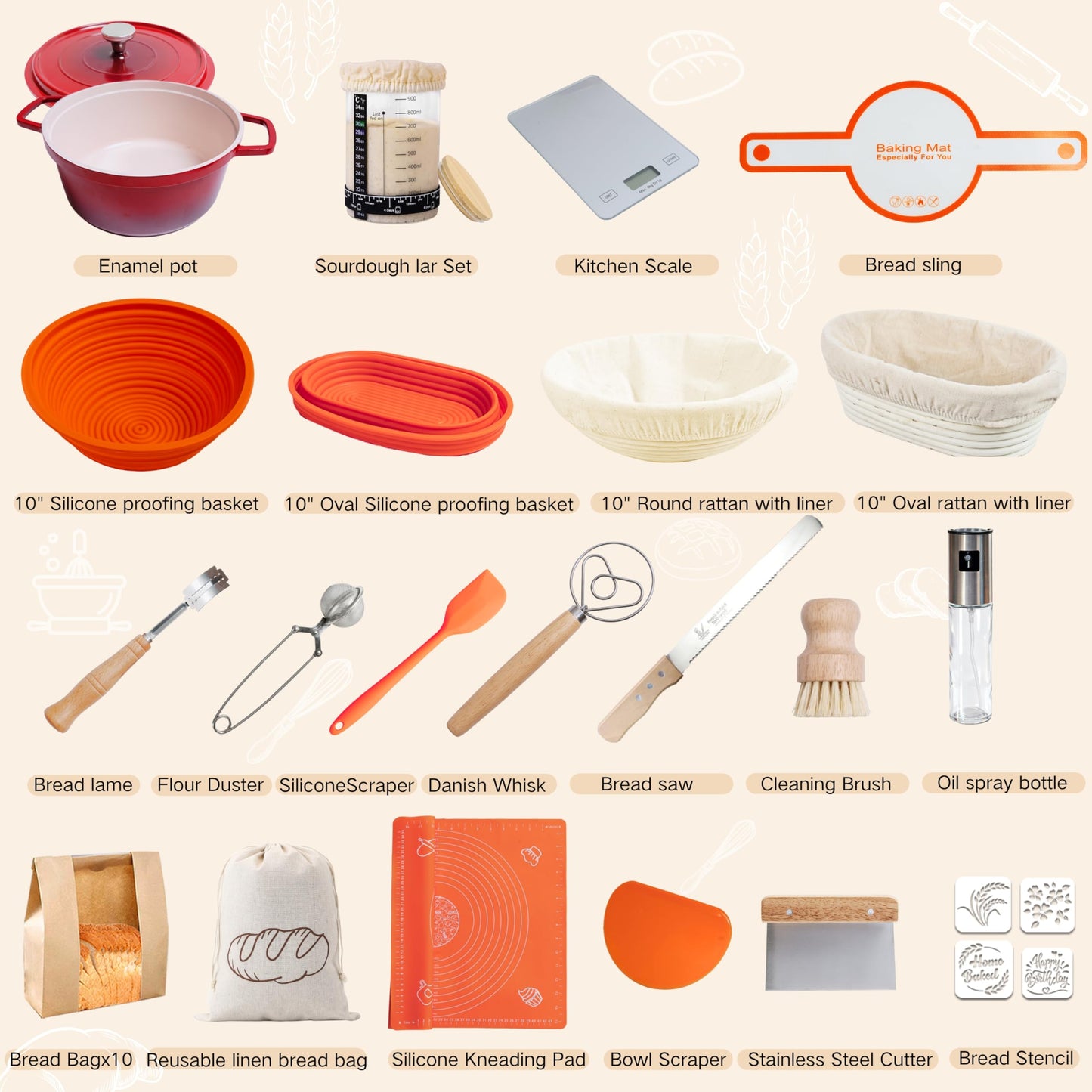 Super All-Inclusive Sourdough Starter Kit with Pot,Sourdough Bread Baking Supplies,4 Banneton Bread Proofing Baskets,Scale,34OZ Sourdough Starter Jar, Bread Making Tools Kit,Perfect Baking Gifts