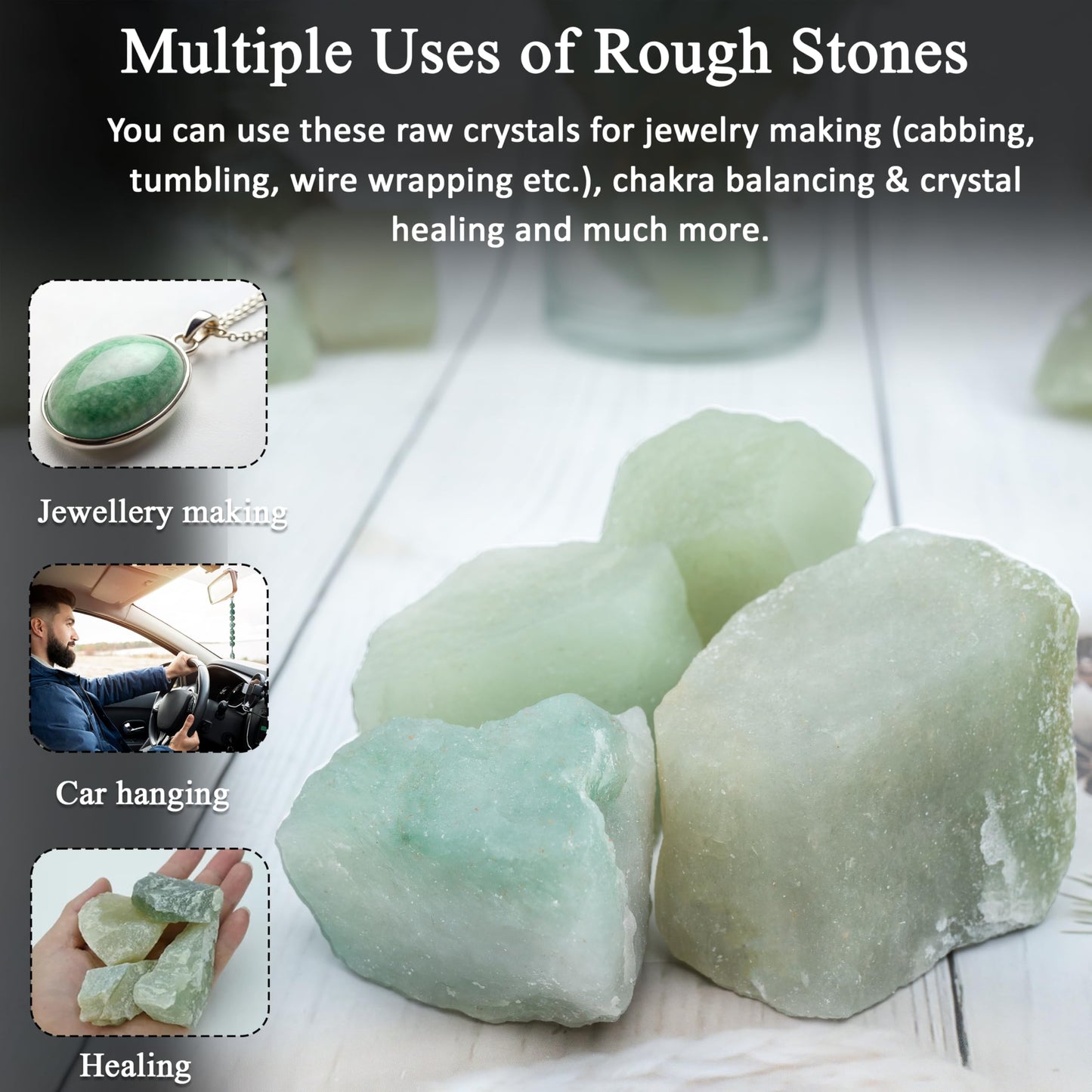 Crocon 1/4 LB Green Jade Rough Bulk Natural Stone Raw Gemstone Tumbling Cabbing Polishing Mining Chakra Balancing Reiki & Crystal Healing Good Luck Home Decor Gifts
