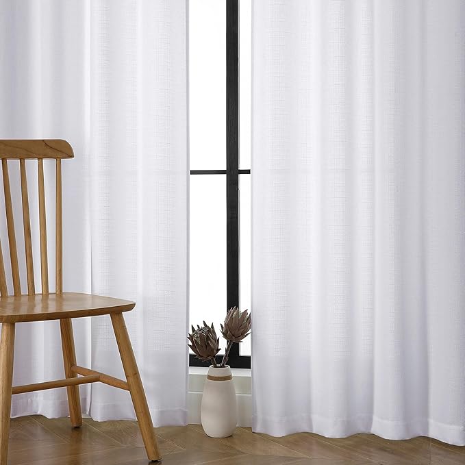 Chyhomenyc White Curtains 96 inch Length 2 Panels, Light Filtering Faux Linen Extra Wide Room Divider Patio Sliding Door Drapes, 8 FT, 60Wx96L, 2PCS