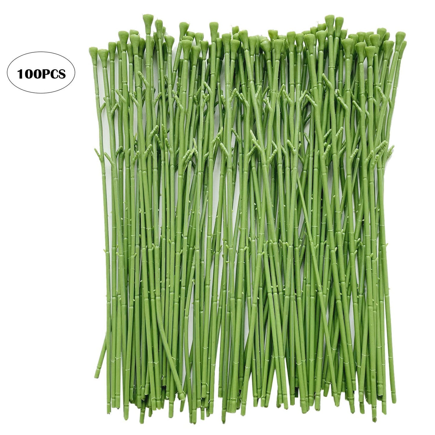 Yesok 100Pcs Floral Wire Stem Plastic Artificial Flower Floral Green Stem Wire DIY Craft Bouquet Making Floral Arrangement Tools