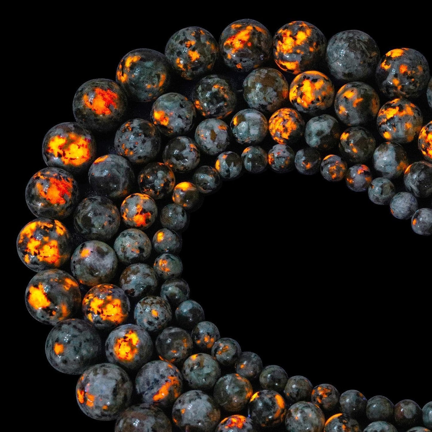 Yochus 45pcs Flame Yooperlite Beads，8mm Healing Energy Power Natural Stone Round Loose Beads for Jewelry Making Earring Necklace DIY Crafts