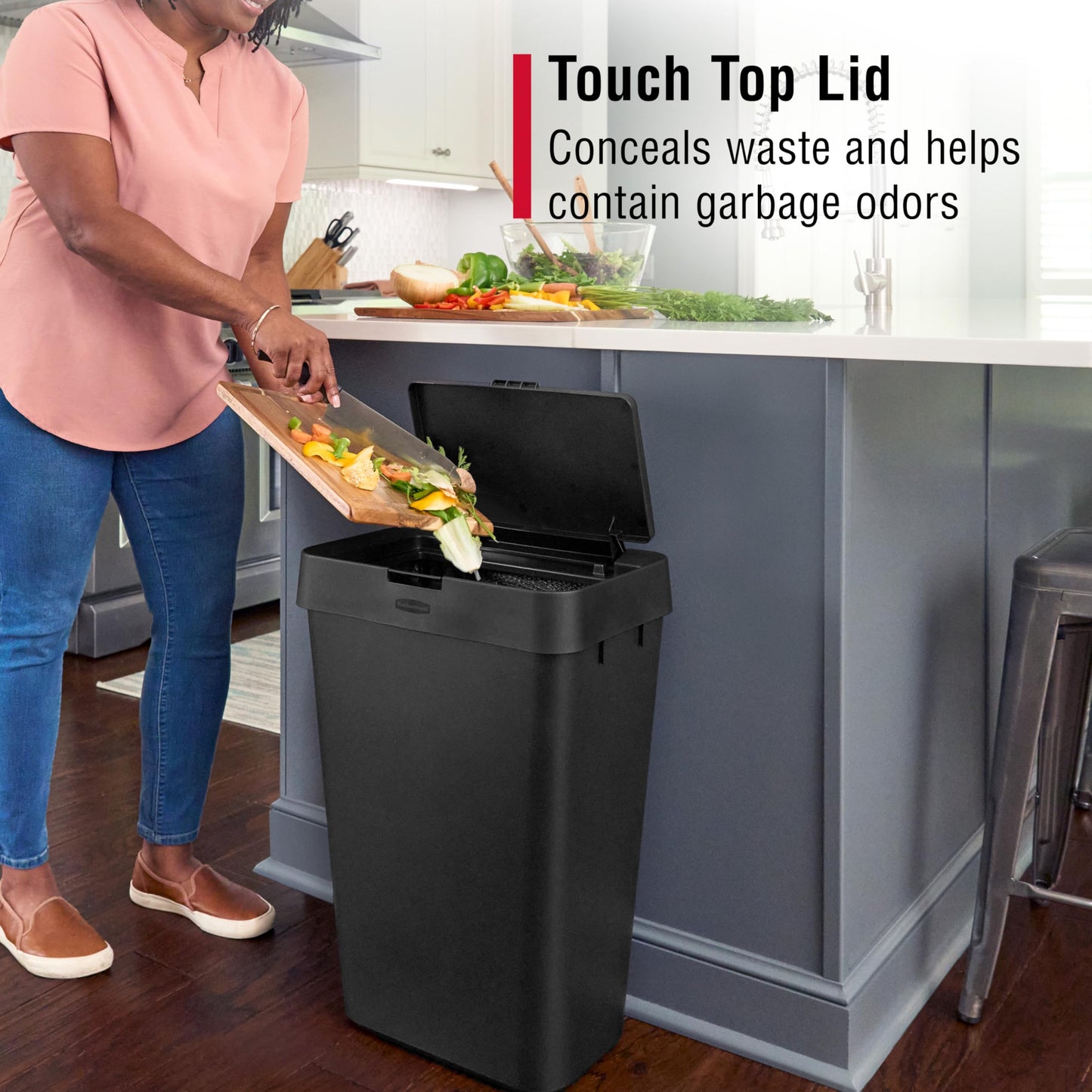 Rubbermaid Touch-Top Kitchen Trash Can with Lid, 12.2 Gallon, Black, Garbage Container for Home/Kitchen/Apartment/Garage