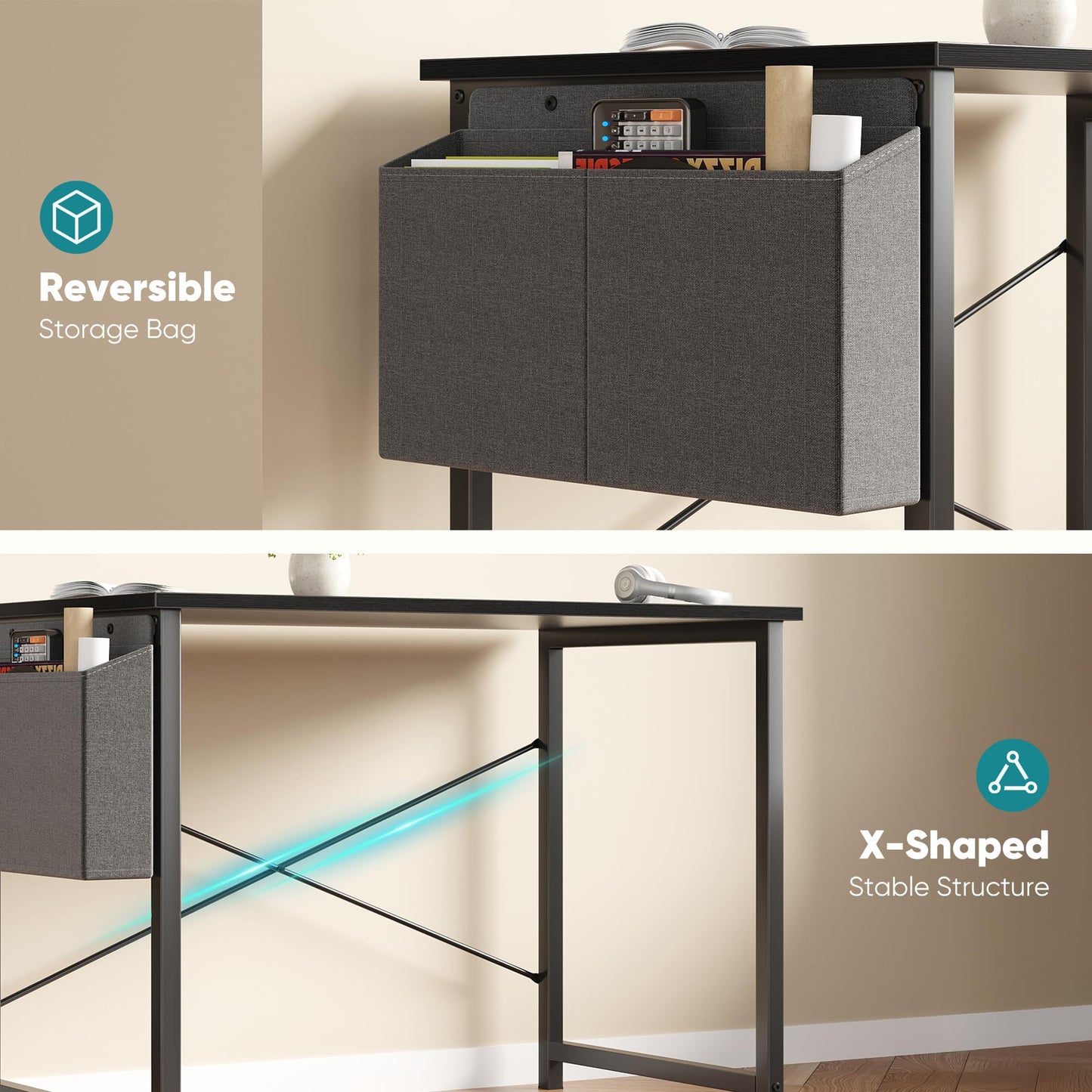 OLIXIS Computer Desk 31 Inch Home Office Desks for Small Spaces, Gaming Writing Study Work Table with Storage Bag for Bedroom, Black
