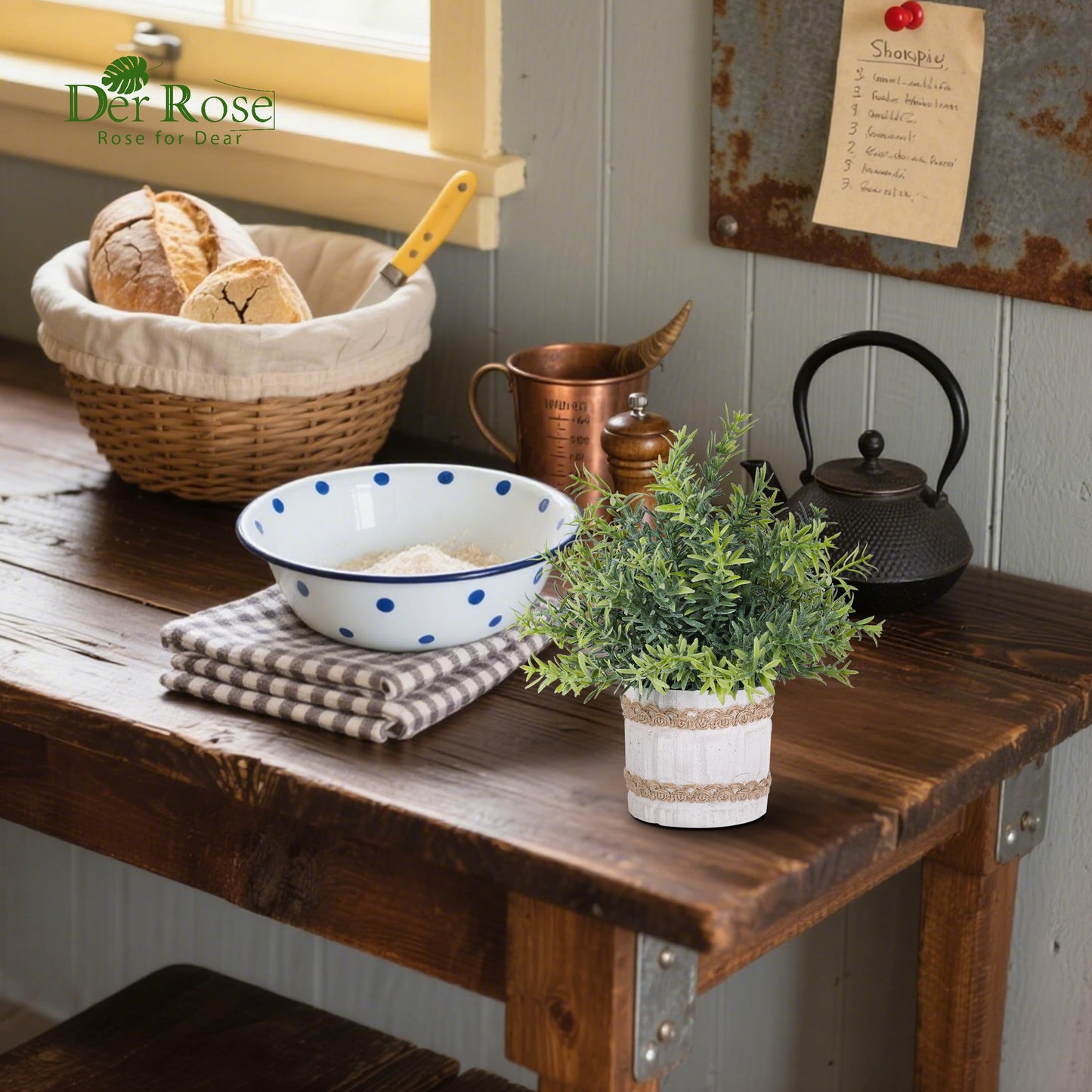Der Rose 4 Pack Farmhouse Fake Plants Artificial Plants for Home Kitchen Office Desk Rustic Table Boho Aesthetic Room Decor Indoor