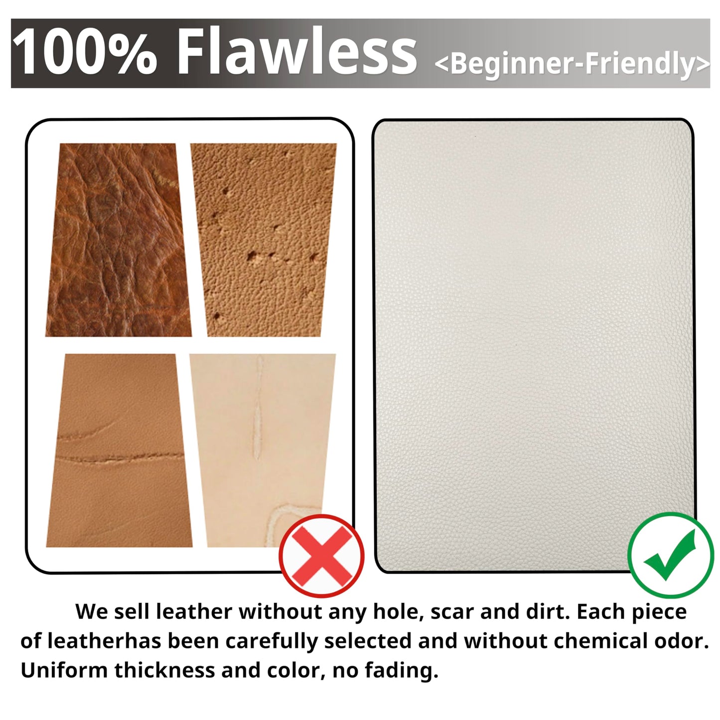 Muse Craft Flawless 12''X11.5'' 4-5oz White Cow Leather Litchi Togo Pieces Square Cowhide Tooling Hide | Import A Grade