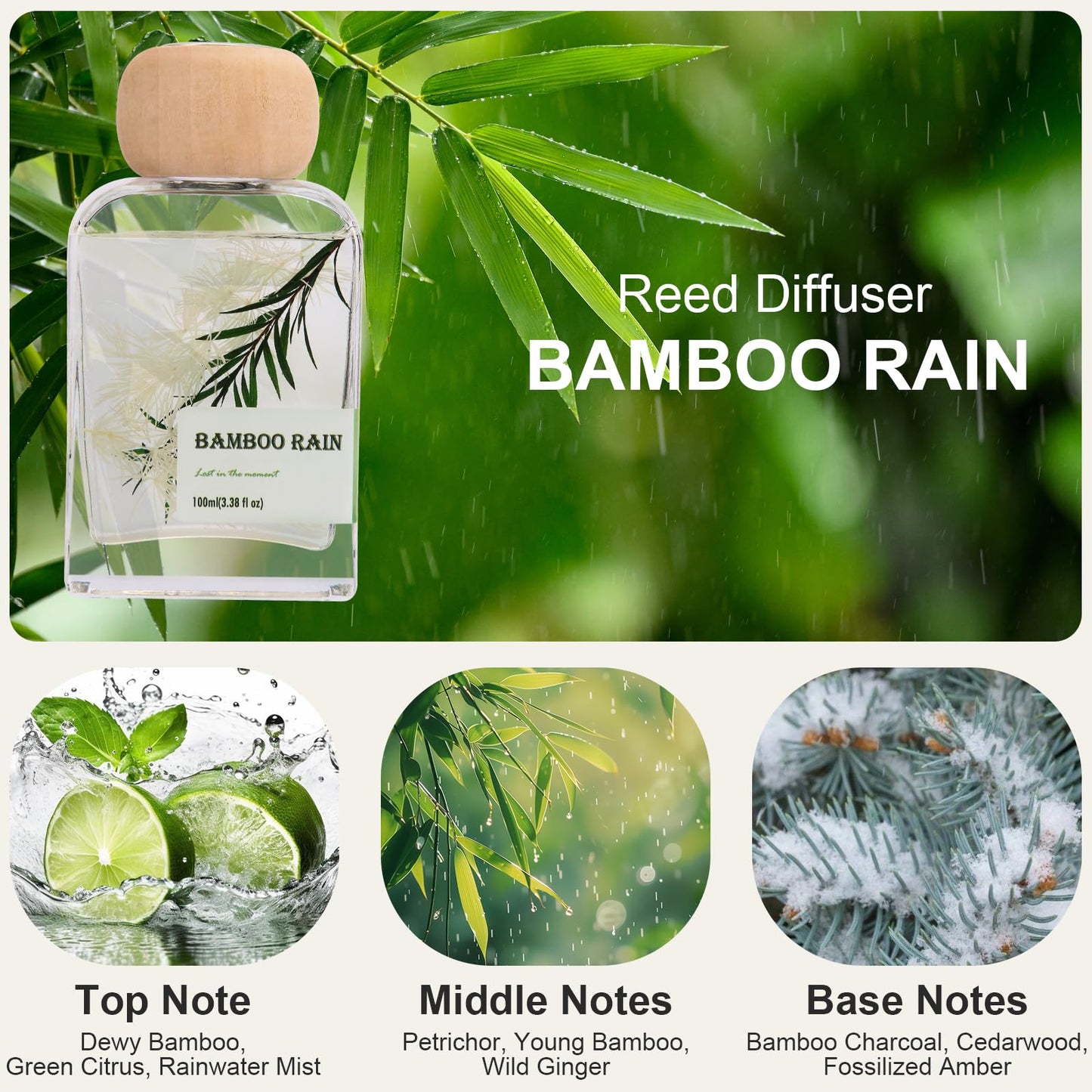 Bamboo Essential Oil Reed Diffuser - 3.34 Fl Oz, Luxury Hotel Collection Diffuser Oil Inspired by Ritz Carlton for Home&Office, Bedroom Living Room Shelf Decor, Accessories,Non-Toxic & Gift Ready