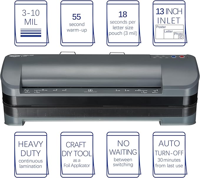 SINCHI 13-Inch Thermal Laminator & Foil Applicator, 3–10 Mil, 4-Roller, 55s Warm-Up, 18 seconds/page, Auto Shutoff, Commercial-Grade Laminating Machine with 10 Pouches for Office, School, Crafts & DIY