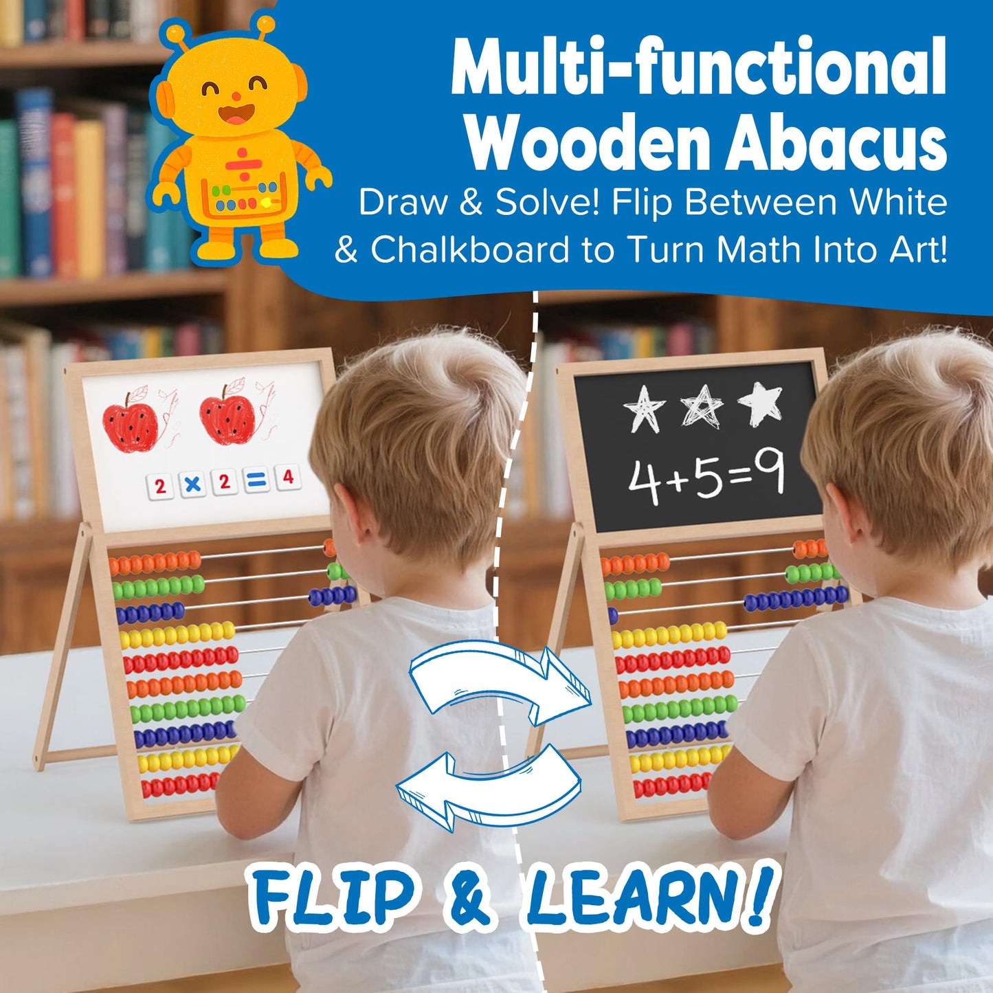 Gotoofun Wooden Abacus for Kids Math - Double-Sided Blackboard Whiteboard for Toddlers with 308 Magnetic Number & Fruit Cards, 100 Counting Sticks Montessori Educational Toys Homeschool Essentials
