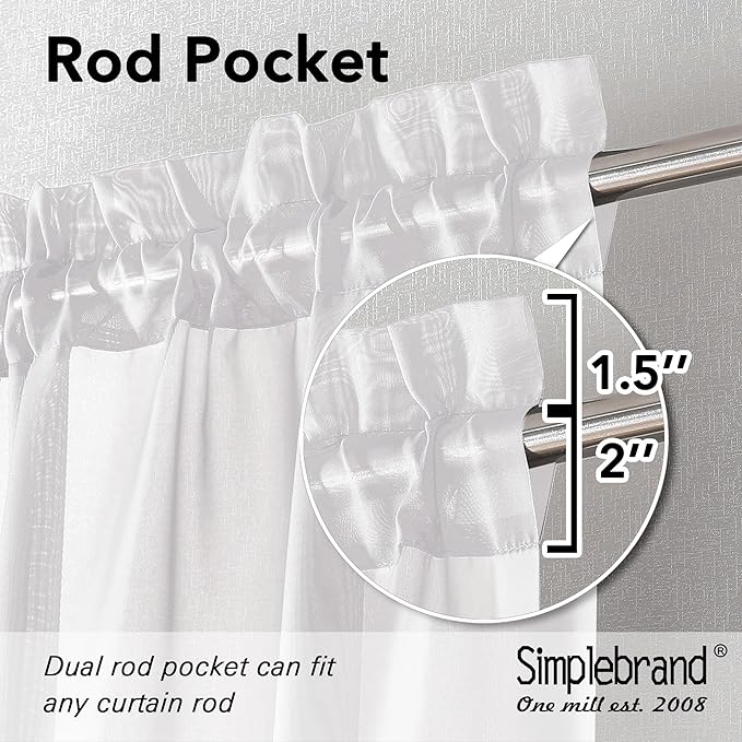 Simplebrand Sheer White Curtains 96 Inches Long, Light Filtering Rod Pocket Solid Color Window Sheer Curtain Panels, Elegant Curtains & Drapes for Living Room, Bedroom 2 Panels (White, 59" W x 96" L)