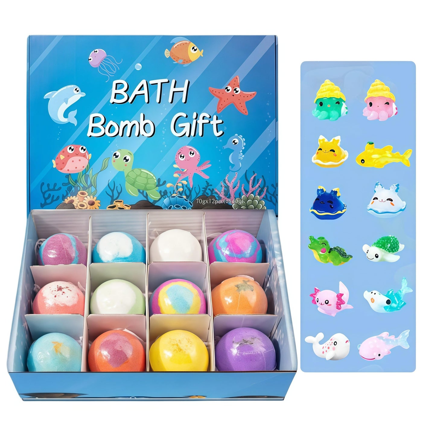 12-Piece Bath Bomb Gift Set for Kids, Bath Bombs for Kids with Surprise Inside, 12 Pack Kid Bath Bombs Gift Set, Organic Colorful Bubble Bath Fizzy Ball, Fun Educational Toy Fizzy (12PSC)