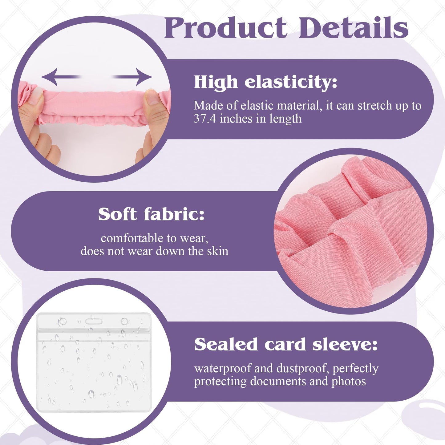 Catcan 4 Pcs Scrunchies Lanyards for ID Card, Badges Holder, Keys and Phone with 4 Pcs Clear Badge Holders, Adjustable Stretchy Lanyard for Teachers, Students, Office Staffs (19.6 Inches)