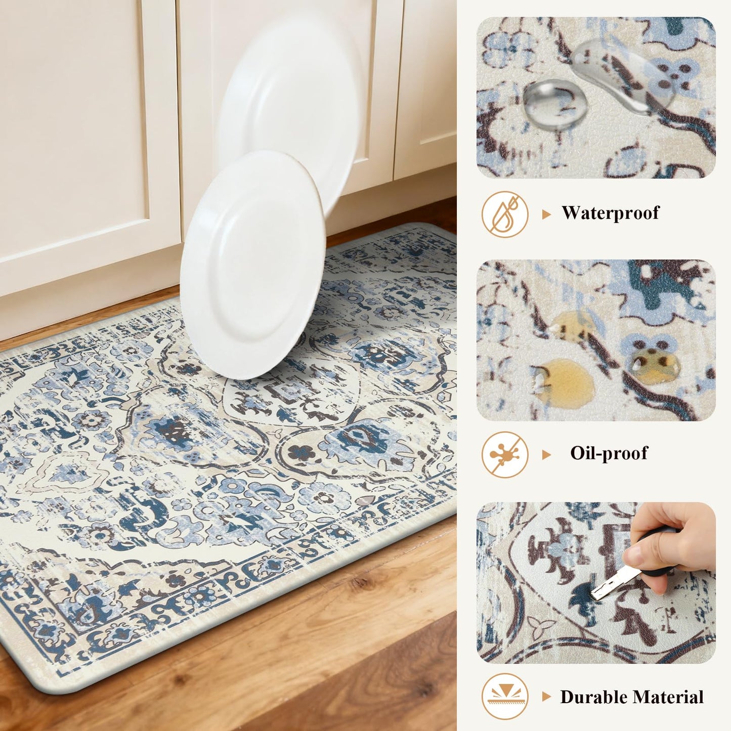 Ileading Anti Fatigue Kitchen Rugs Sets of 2 Cushioned Kitchen Mats for Floor Waterproof Kitchen Mat Set Non Slip Comfort Standing Mat for Kitchen, Office, Sink, Laundry