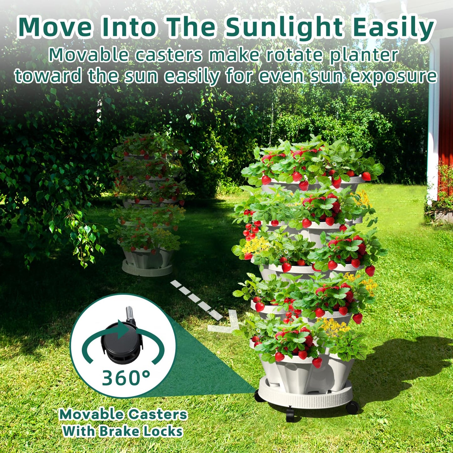 Tectsia Strawberry Vertical Planter 2 Pack, 7 Tiered Stacking Garden Tower, Stackable Herb Vegetable Planters with Support Pole Indoor Outdoor Black