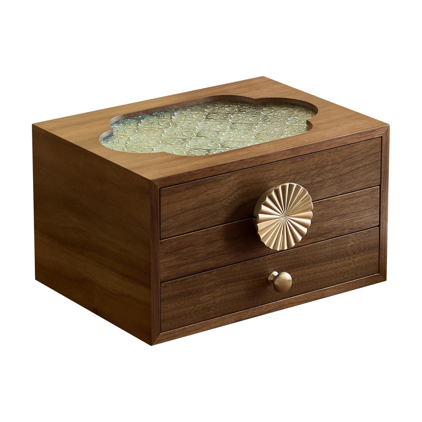 Wenseny Walnut Jewelry Box Organizer with Glass Lid, Wooden Jewelry Storage with Drawers & Metal Pulls - Perfect for Weddings, Birthdays, Mother's Day (3 Layers, Brown)