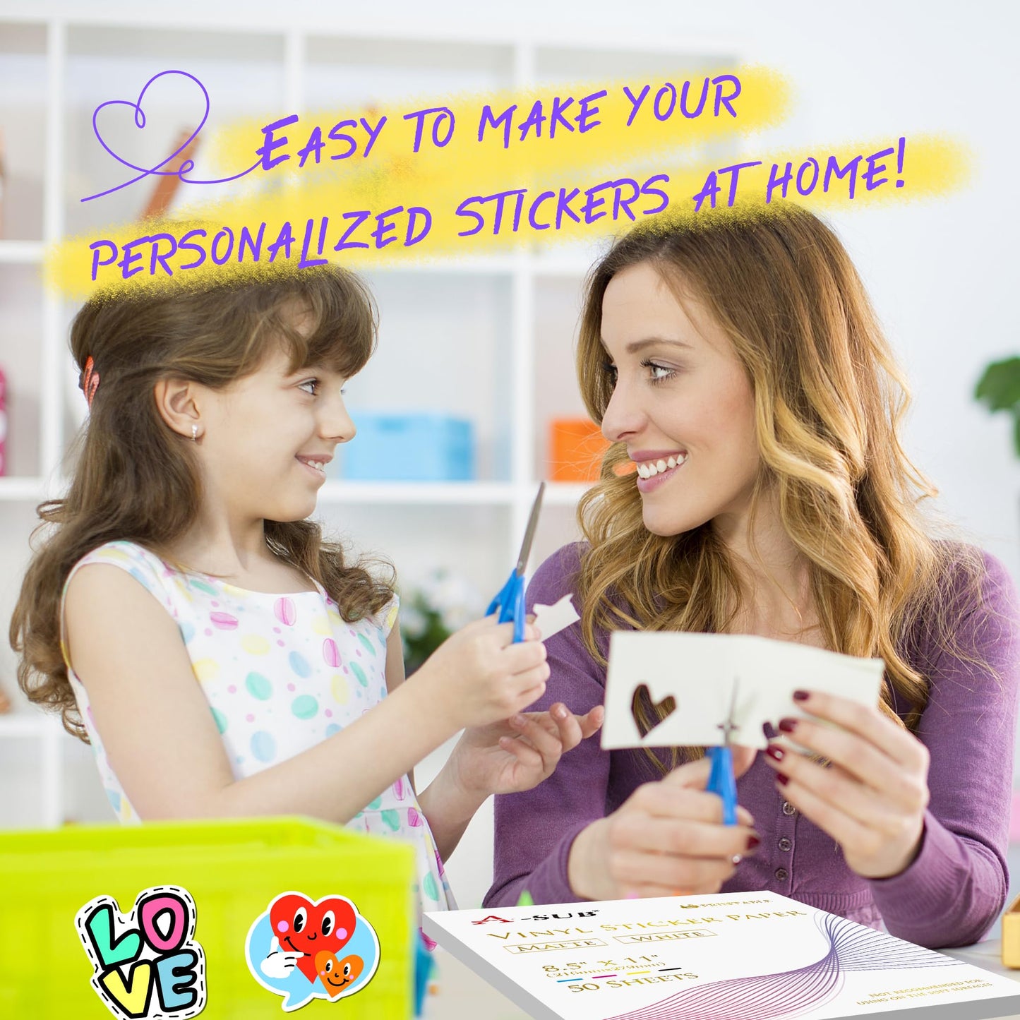 A-SUB Premium Printable Vinyl Sticker Paper for Inkjet Printers, 50 Sheets Matte White Waterproof Sticker Paper 8.5x11 Inch for Making Your Own Stickers at Home