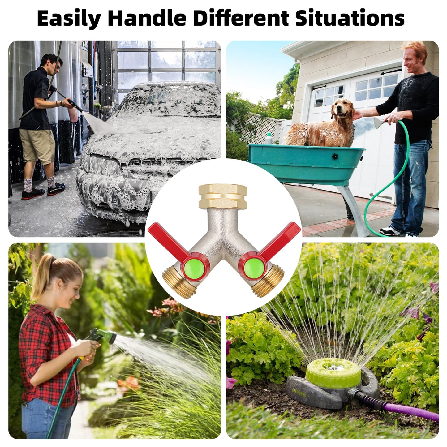 DINGBAI Garden Hose Splitter 2 Way,High flow Hose Splitters, Y Splitter 2 Valves, Faucet Splitter, Full Flow 2 Way Heavy Duty Brass Splitter, Outdoor Faucet Diverter, 2 Way Y Valve 3/4" GHT Thread.