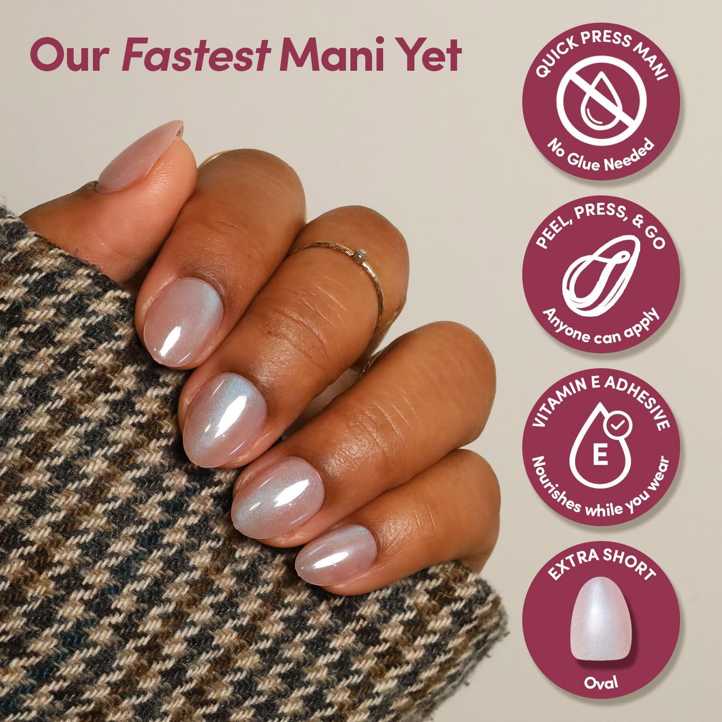Glamnetic Quick Press Mani Bundle - No Glue Press On Nails, Just Peel and Stick | Nude Glazed & Ocean Prism | Mess Free Salon Quality Stick On Nails | Oval & Almond Extra Short Nails