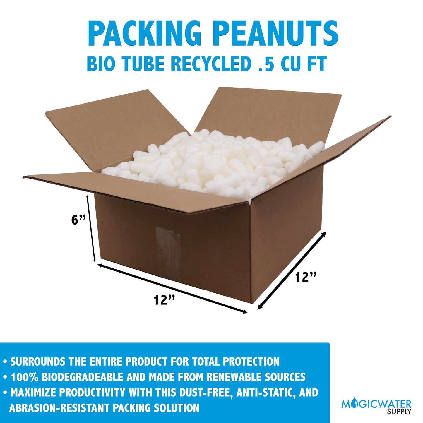 Magicwater Supply - 0.5 Cu Feet - Bio Tube Recycled Anti Static Packing Peanuts - Compostable & Biodegradable Cushion for Shipping - Dust-Free & Abrasion Resistant - Void Filler
