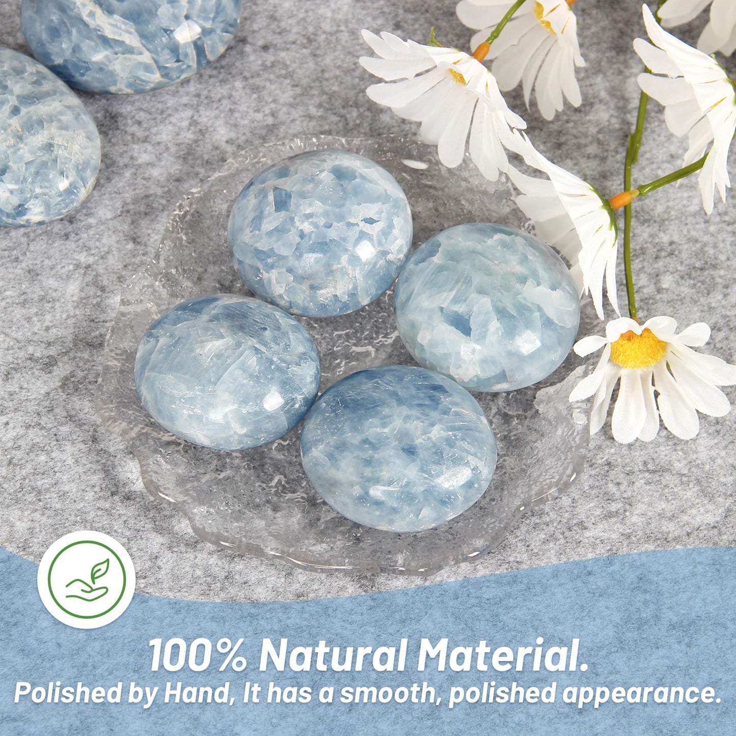 Orientrea Celestite Palm Stone-1 Pc Celestite Pocket Energy Stone, Smooth Healing Crystal Worry Stone