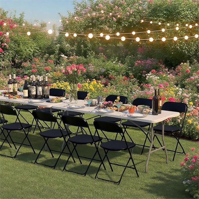 90 Pack Plastic Black Folding Chairs, Portable Stackable Commercial Party Folding Chairs with Steel Frame 350lbs for Home Office Outdoor Indoor Office Wedding Party Event