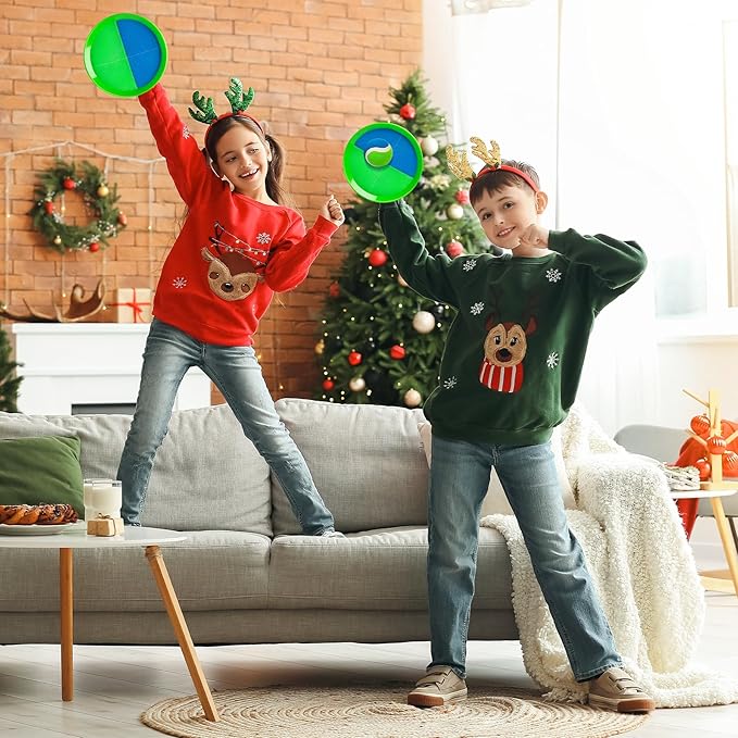 EVERICH TOY Upgraded Toss and Catch Ball Game Set, Kids Toy Stocking Stuffers for Boys Girls Ages 3-12, Includes 4 Paddles 4 Sticky Balls, Water-Resistant Indoor Outdoor Toy for Beach Pool Yard