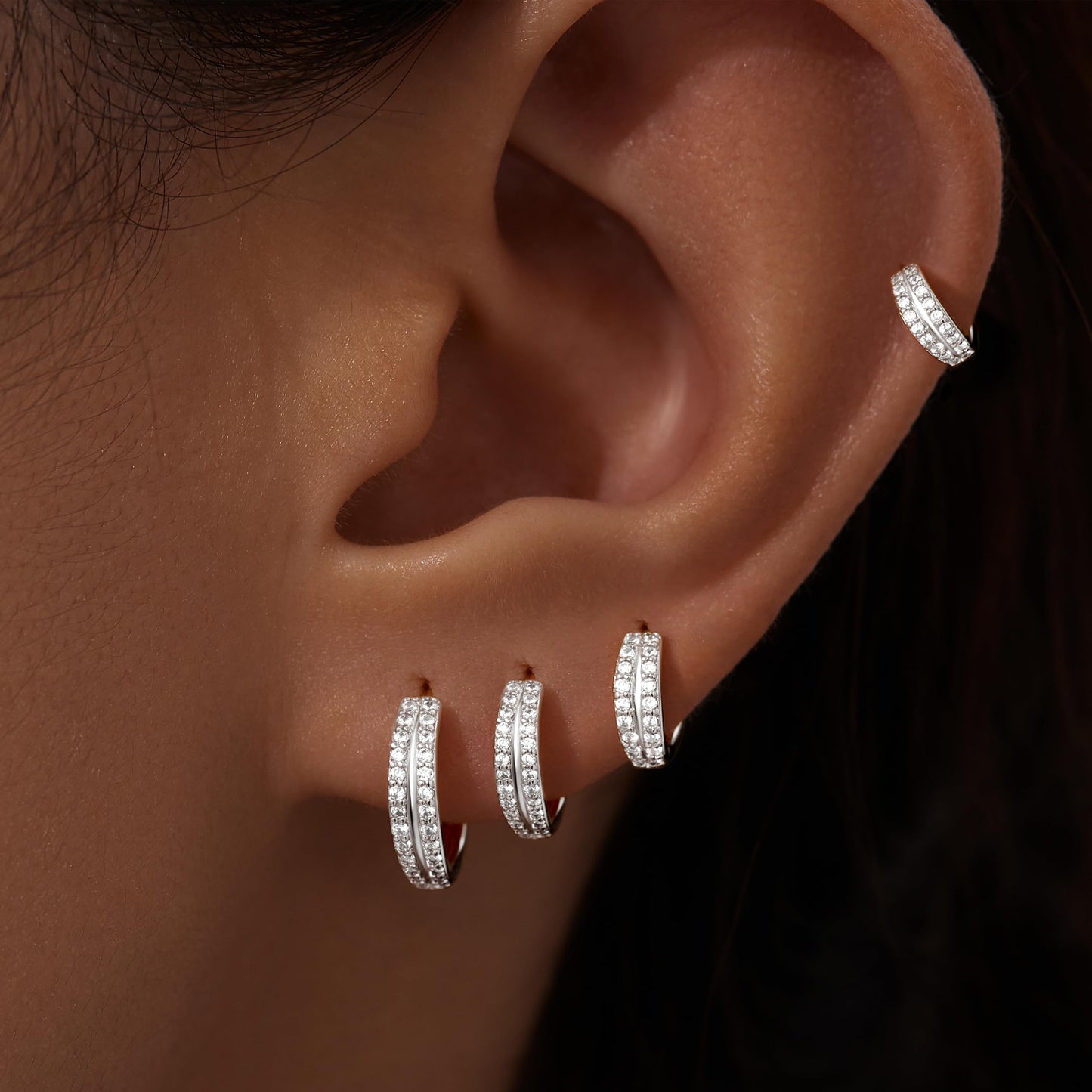Silver Double Hoop Earrings for Women,Huggie Small Stack Cartilage Hoop Earring Sets for Multiple Double Piercing, Conch Helix Rook Tragus Daith Piercing Silver Clip On Jewelry Set Gifts