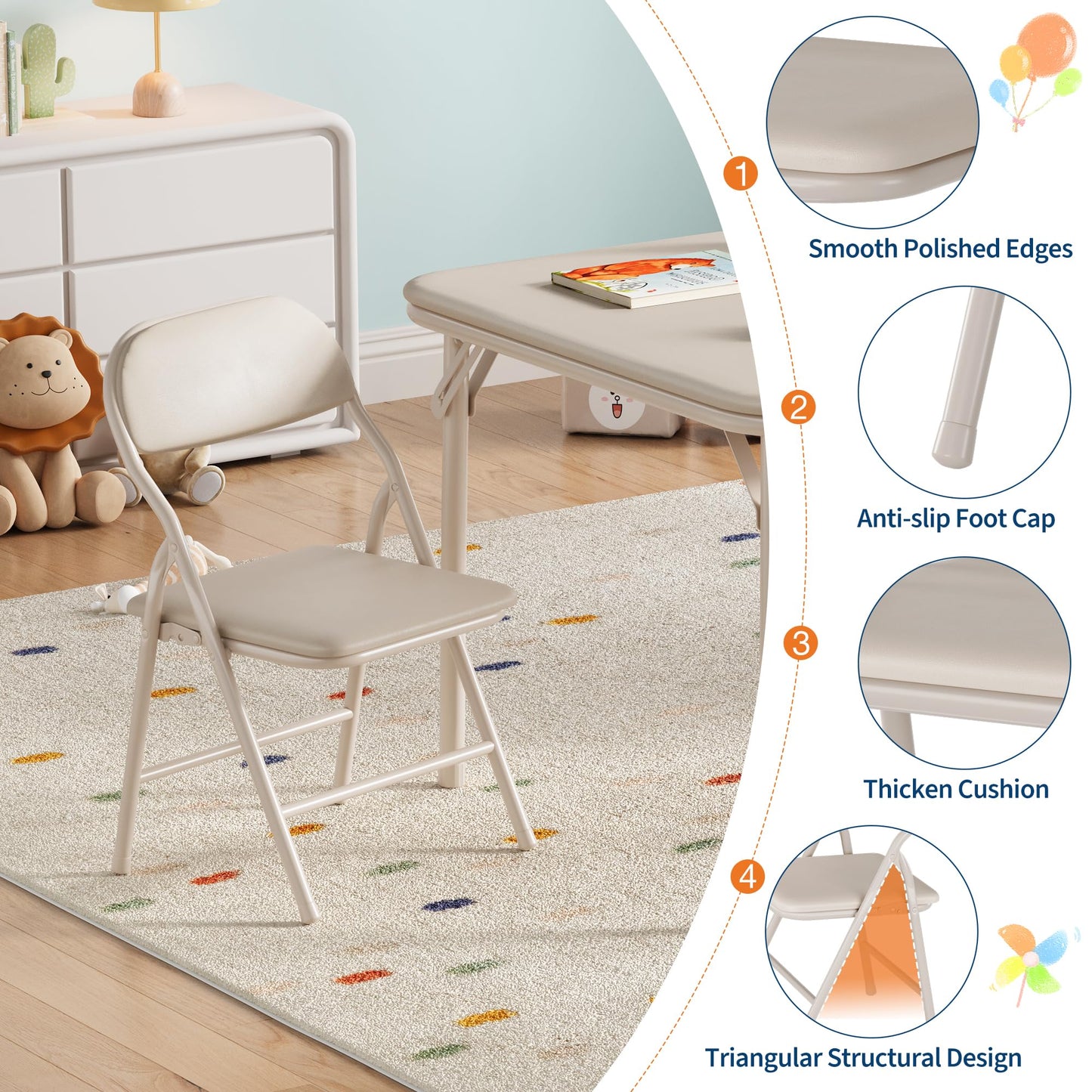 IDEALHOUSE 5 Piece Boys Girls Folding Table and Chairs Set, Activity Table and Chairs Set for Dining Room,Daycare,Classrooms