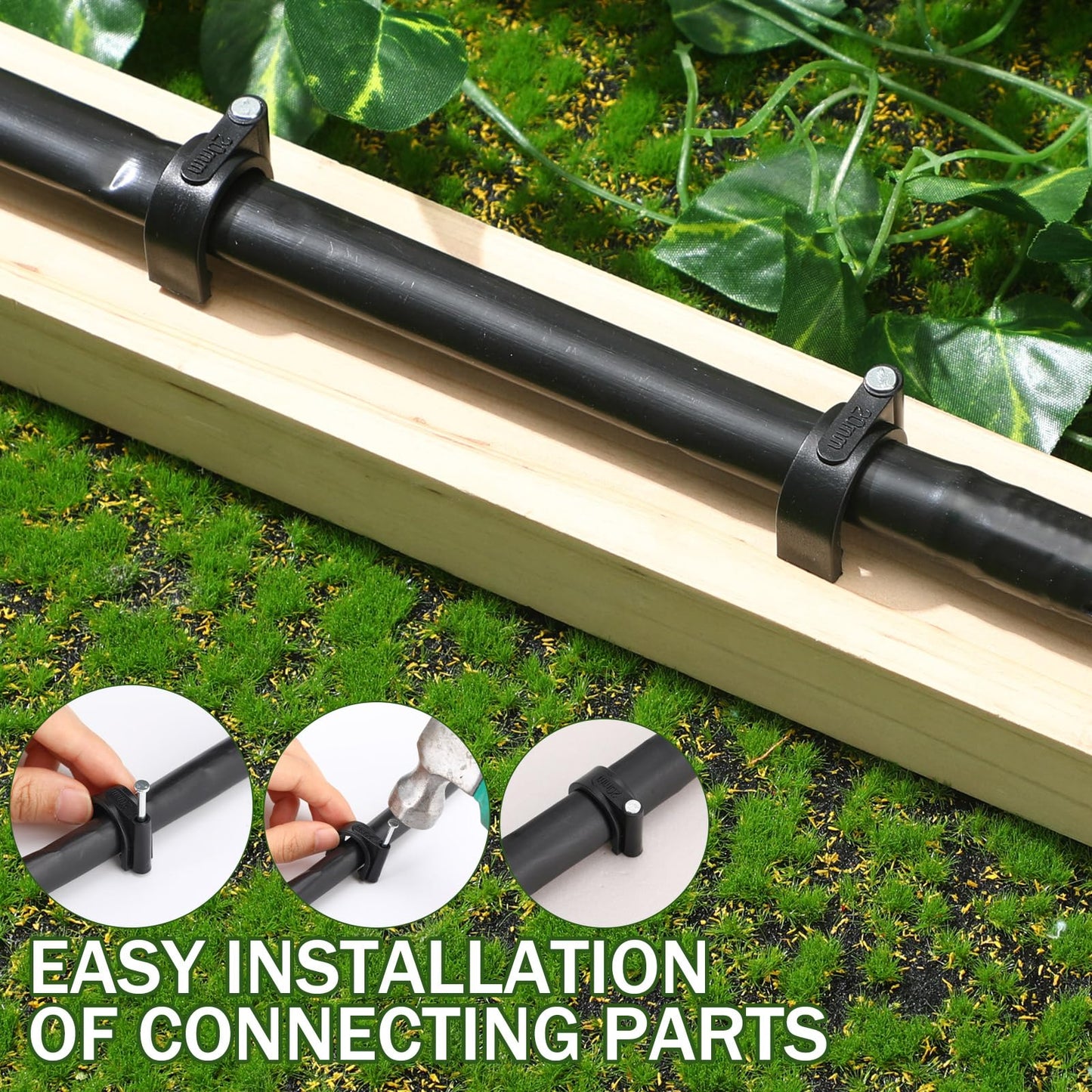 Leriton 100 Pcs Drip Irrigation 1/2" and 5/8" Tubing Mounting Clips, Firm and Easy to Install, Drip Irrigation Kit Connector, Black