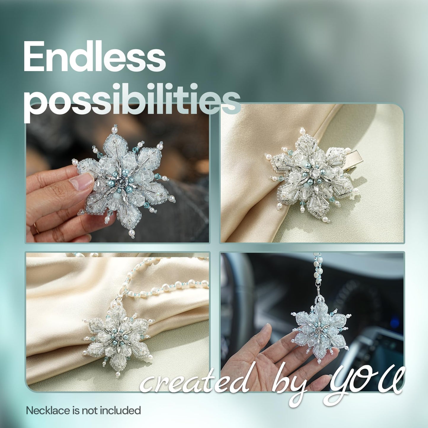 Relime Bead Embroidery Starter Kit w Step-by-Step Video Tutorials, Snowflake Craft Kit Hand Embroidery Kit with Patterns, Handmade Jewelry DIY for Adults and Kids