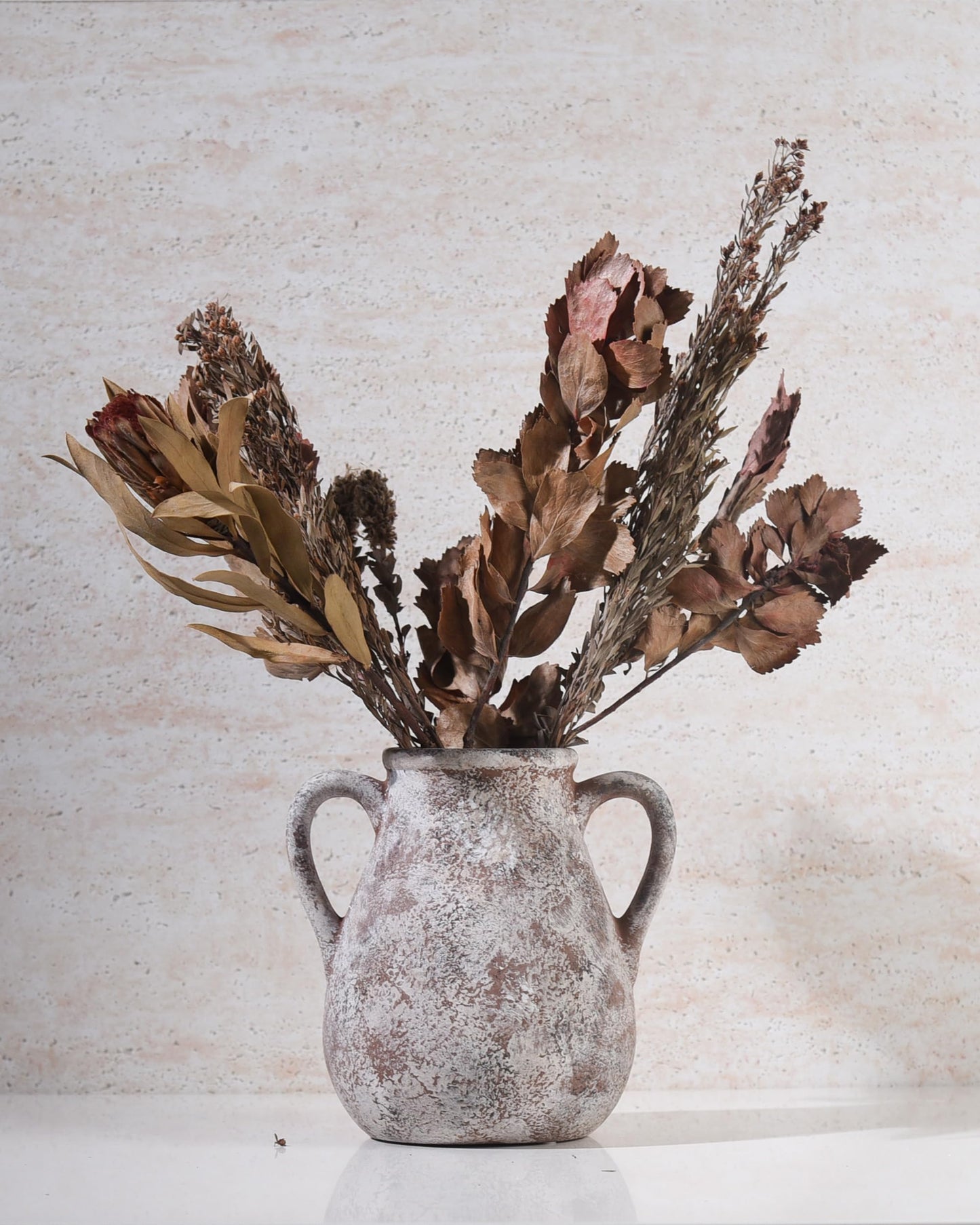 KensTro Ceramic Vase Set of 3, Handmade Rustic Farmhouse Vases with Handles, Glazed Interior, Aged Terracotta Finish, Boho Home Decor for Table, Shelf, Mantel, Flower Arrangement