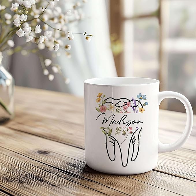 Personalized Floral Dentist Dental Hygiene Mug - Dental Assistant Mug - Dental Nurse Orthodontics Graduation Gift - Dentist Custom Name 11Oz 15Oz (DENTAL-M1)