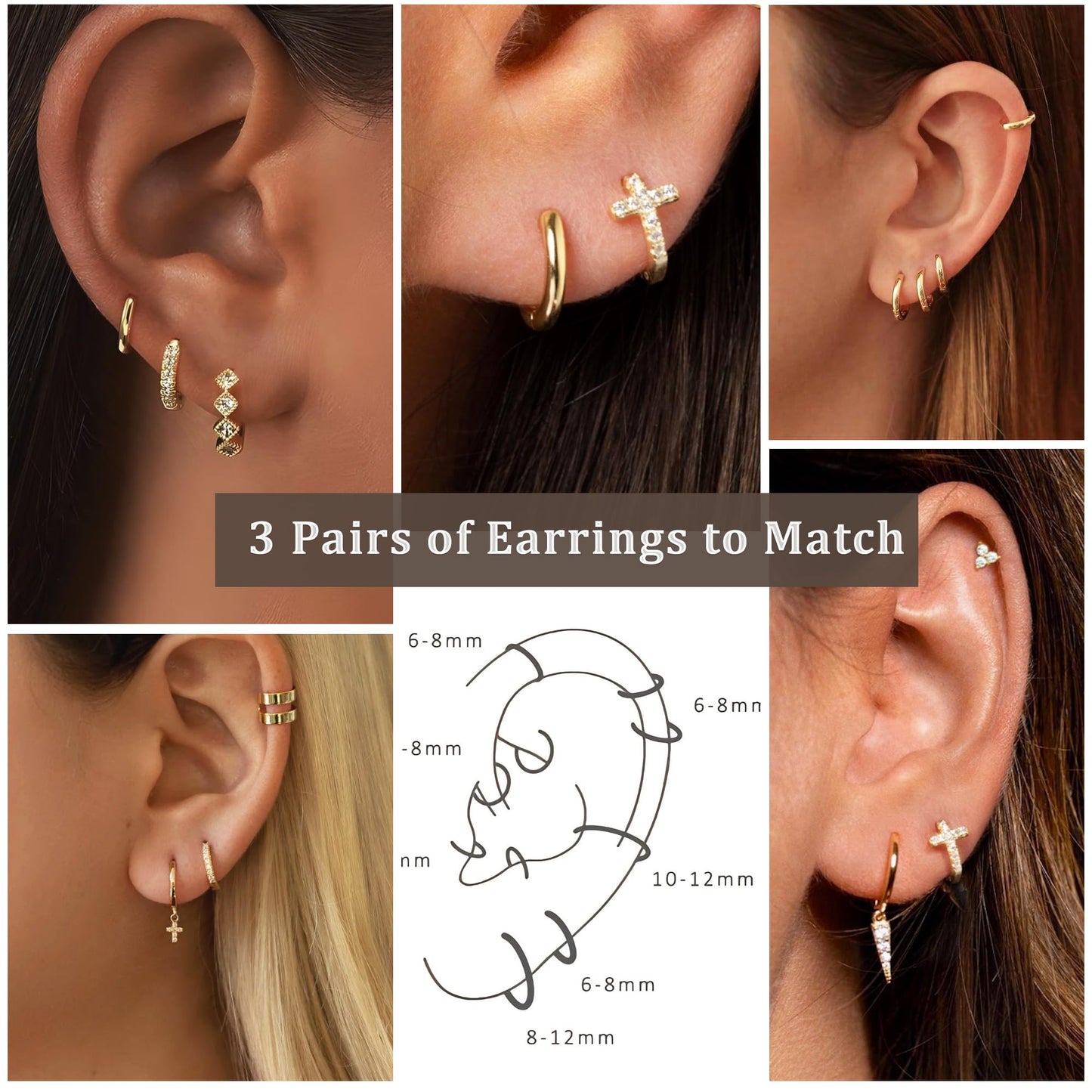 DORANA Small Gold Cross Hoop Earrings Set for Women 925 Sterling Silver Huggie Earrings Non Tarnish Stackable Earring Sets for Multiple Piercing Cross Earring