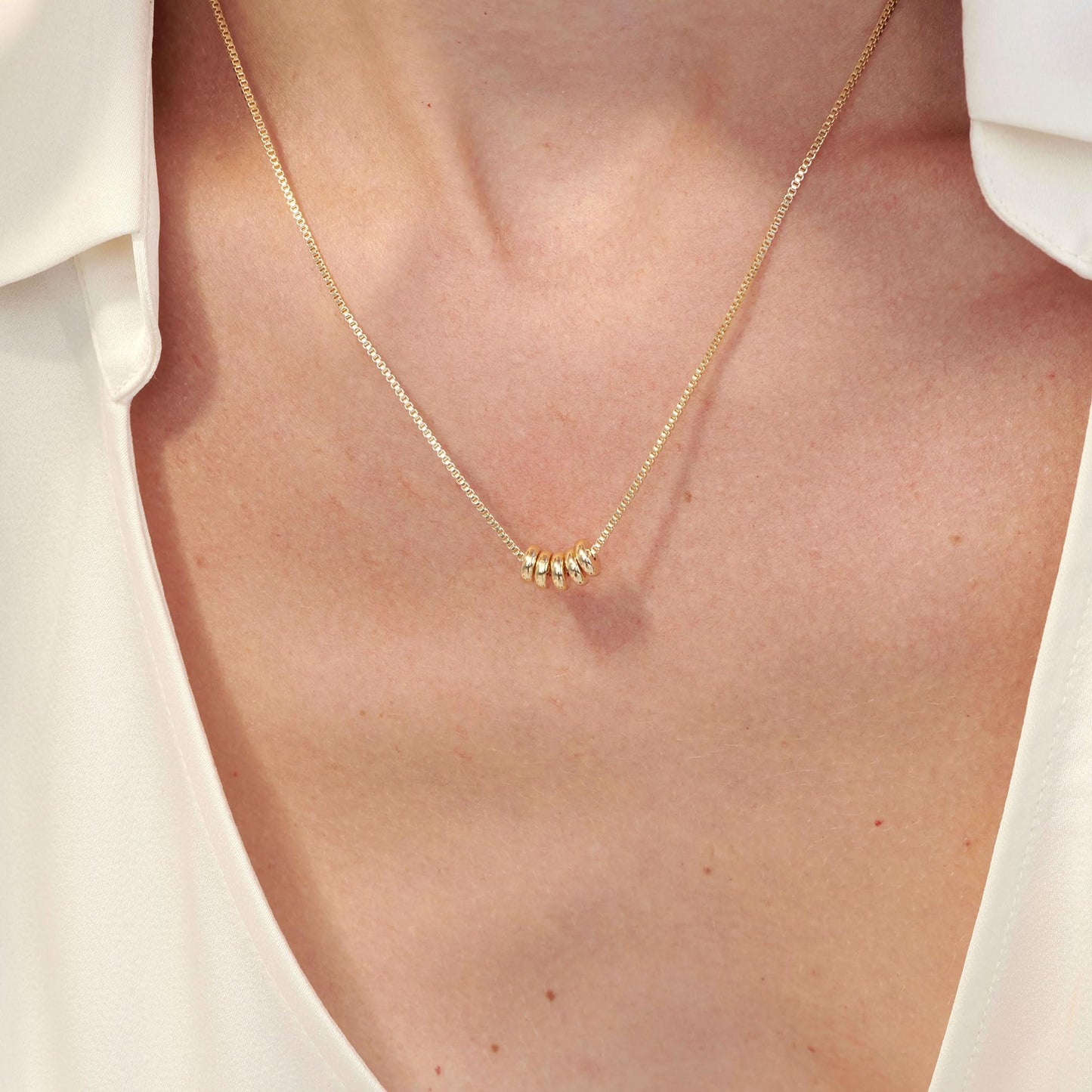 GUOKE Flat Bead Necklace - 14K Gold Plated Dainty Gold Necklace Simple Jewelry for Women