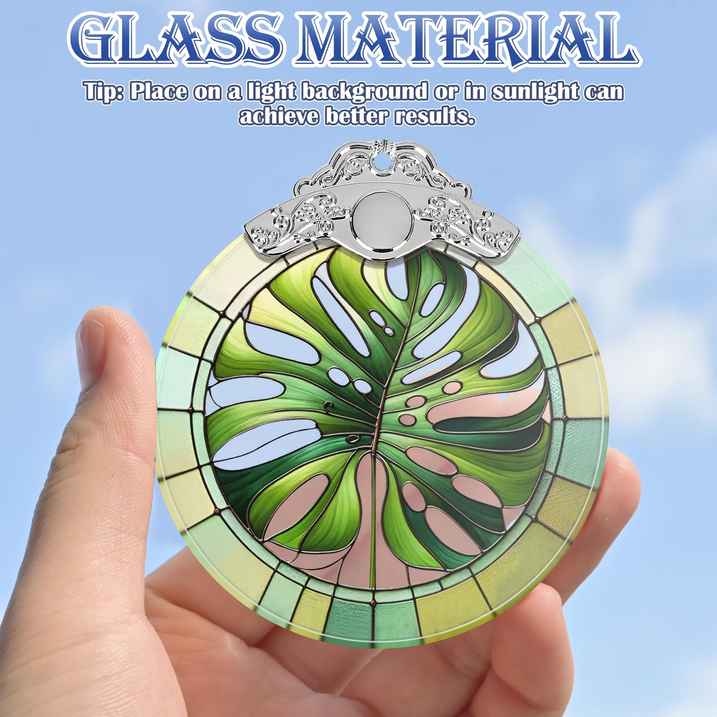Monstera Leaf Stained Glass Ornament - Christmas Tree Decorations, Holiday Presents, Gift Exchange Ideas
