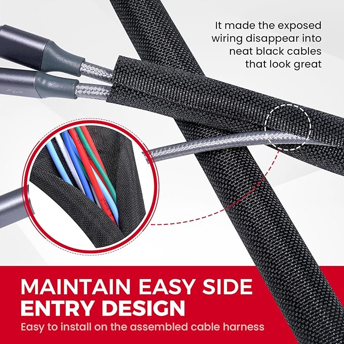 Sonoreboom Split Braided Sleeve Cable Management Wire Loom Cord Covers for Automotive Harness/Primary Wire/Electronic Cable (3/4" - 16 Feet)